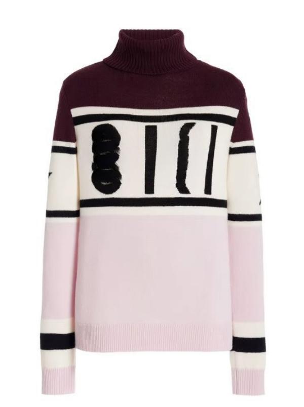 Women's contrasting striped star high neck knitted sweater slim fit base sweater elastic and slimming inner layer