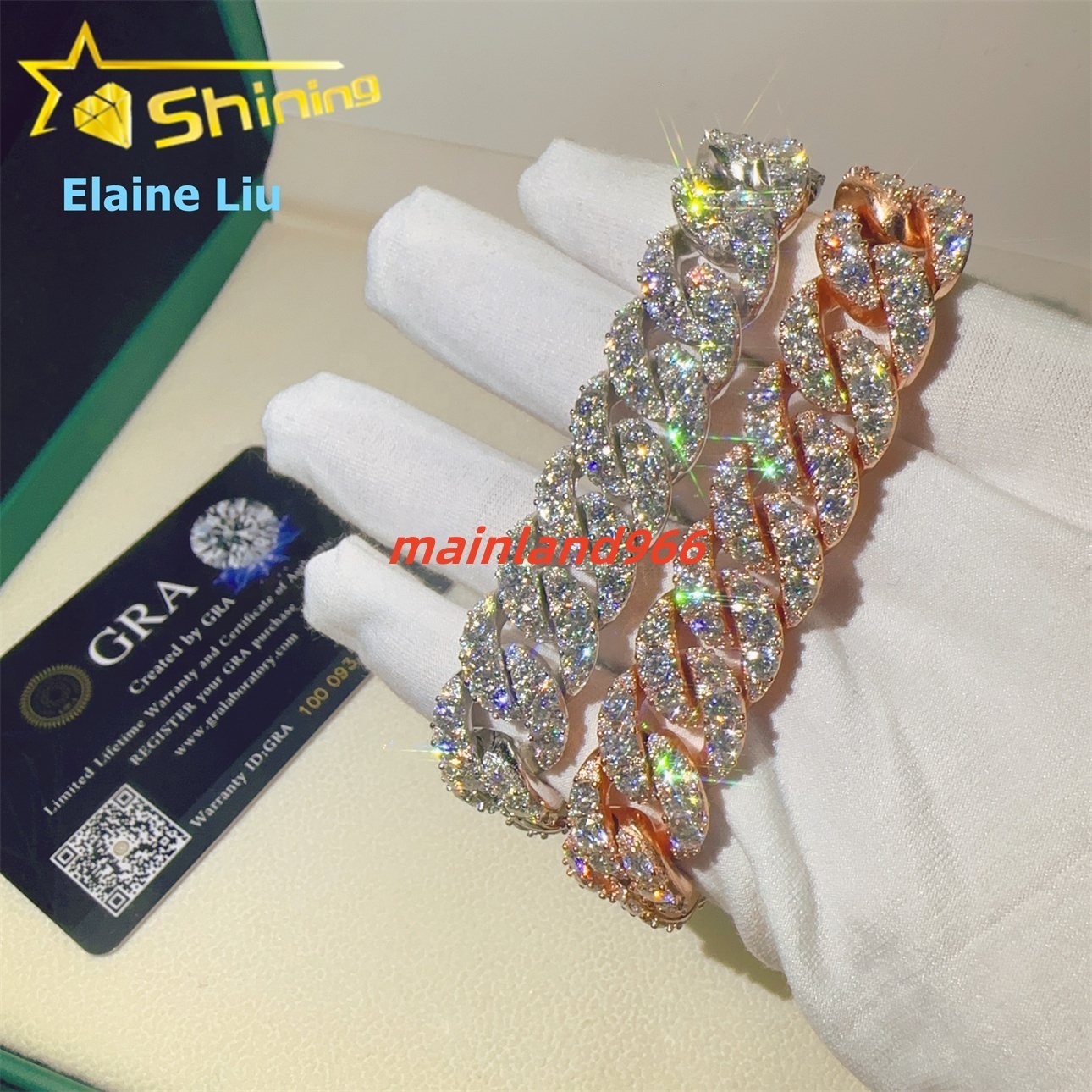 GRA Certificated Hip Hop Sterling Silver 925 15mm Vvs Moissanite Fine Jewelry Cuban Link Chain Bracelet Moissanite Bracelet