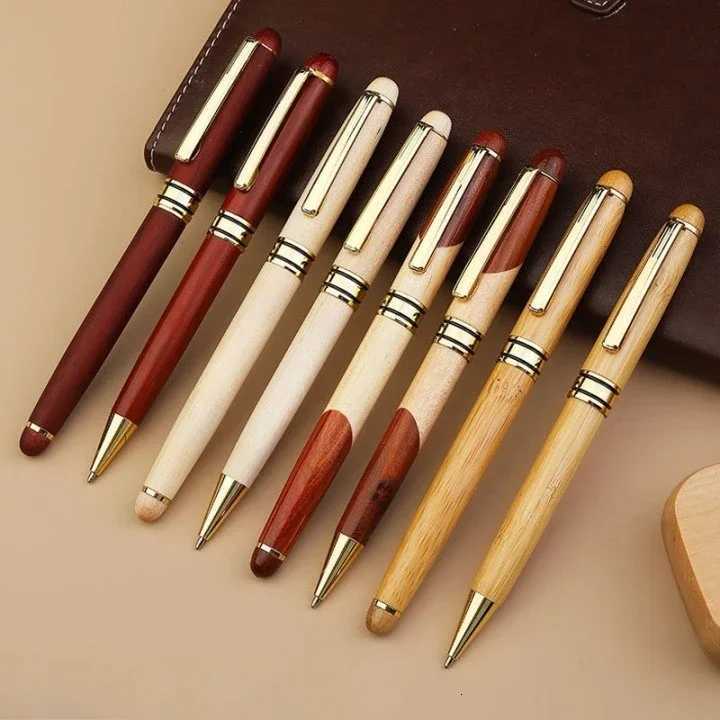 Cust Bamboo Wooden Signature Ballpoint Pen Laser Personalize Cpany Name Maple Beech Wood Business Graduation Box Gift Y251218