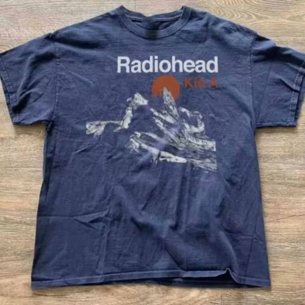 Radiohead Kid A Album Tour Rare Navy Blue T-Shirt Short Sleeve T-Shirt Men and Women Same High Quality Cotton Unisex Summer X251218