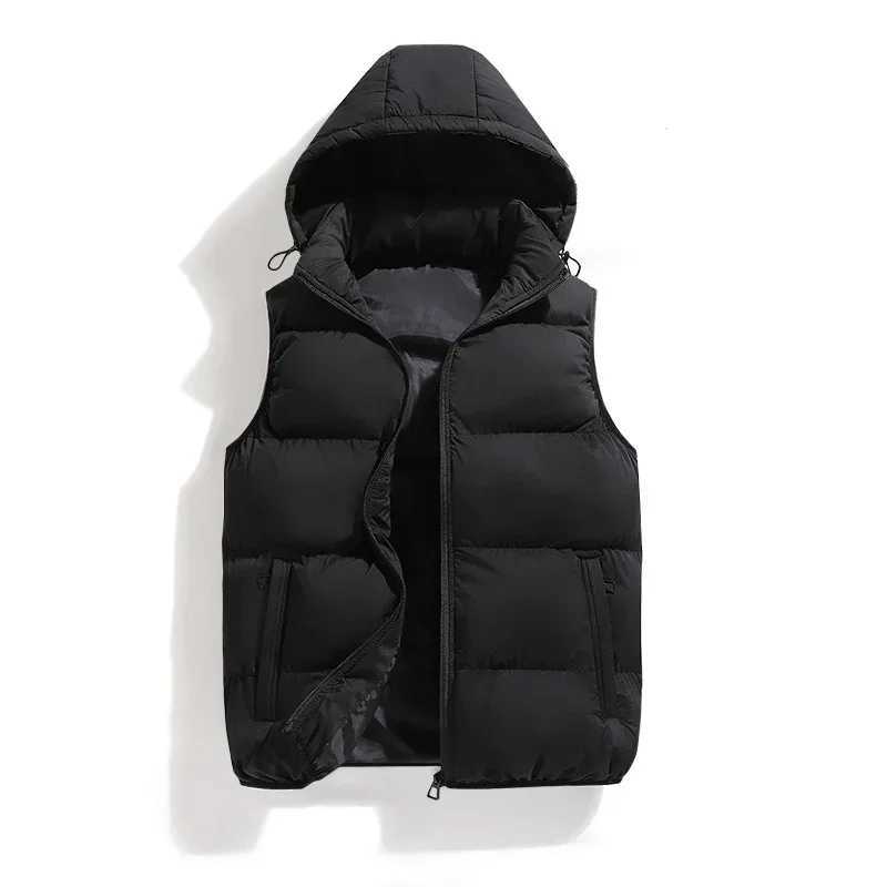Men Autumn Thicken Cotton Sleeveless Vests Jacket Coat Mens Winter Warm Detachable Hat Outwear Waistcoat Hooded Vest Jacket MaleG251218