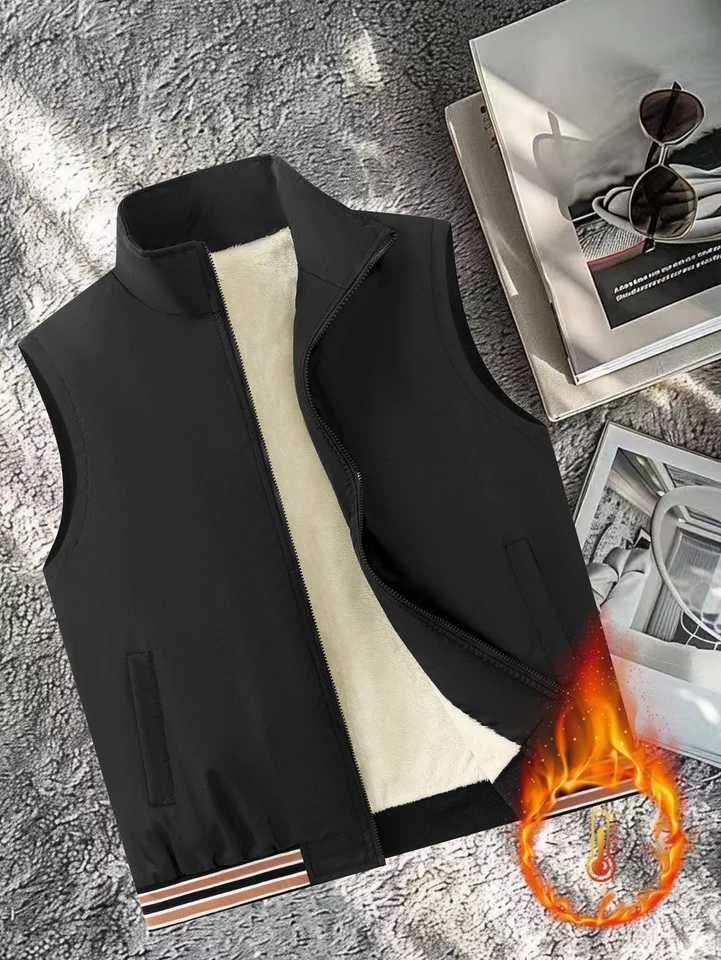 Mens Autumn Winter Outdoor Casual Vest with Fleece Lining Thick Warm Comfortable Sleeveless Stand Collar JacketG251218
