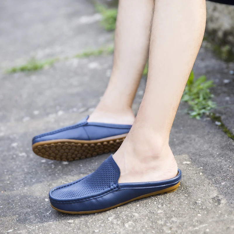 Summer Men Casual Loafers Fashion Breathable Genuine Leather Slippers Outdoor Light Mules Cool Half Shoes Italian Sandals 251217 - view 5