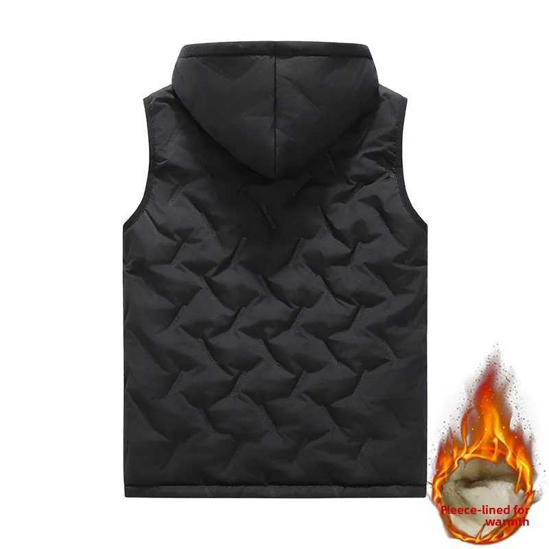 2025 Autumn and winter fashion mens cotton vest jacket casual multifunctional plus size warm hooded sleeveless mens topG251218