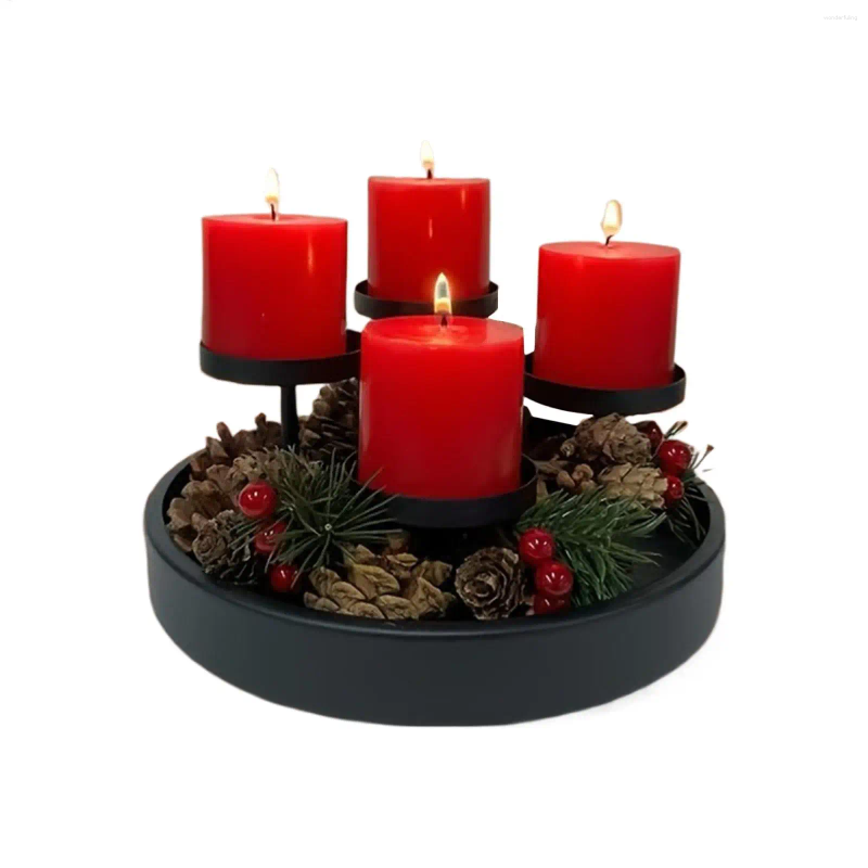 Candle Holders Christmas Holder Round Tray Metal Centerpieces For Tables Holiday Party Decorations Wedding H260310