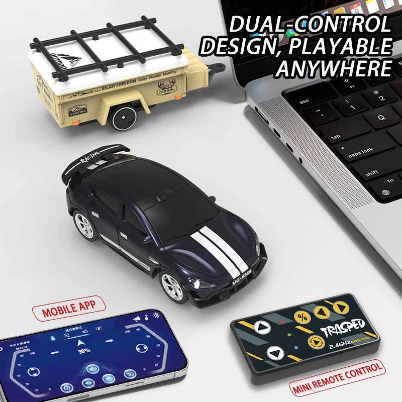 164 Mini RC Car Drift Racing Alloy Desktop Car Model Remote Control Sports Car with Light Trailer Children Toy Car Xmas Gift G251218