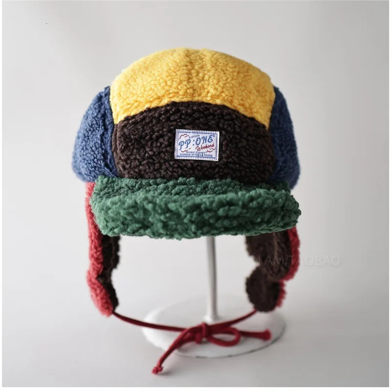 Cute Big Eye Lamb Wool Color Blocked Baseball Caps For Men Wome Mtze Fr Winter Furry Hats With Ears Protection 251217