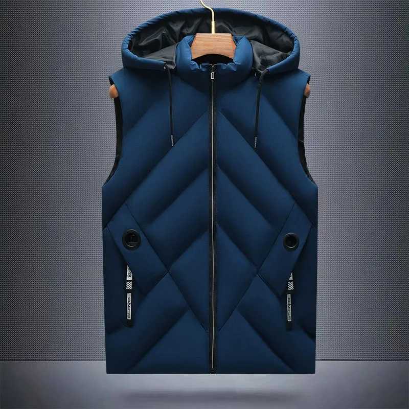 Winter Down Cotton Vest Jacket Men Waterproof Zipper Detachable Hat Sleeveless Coat Man Hooded Stand-Up Collar Casual WaistcoatG251218