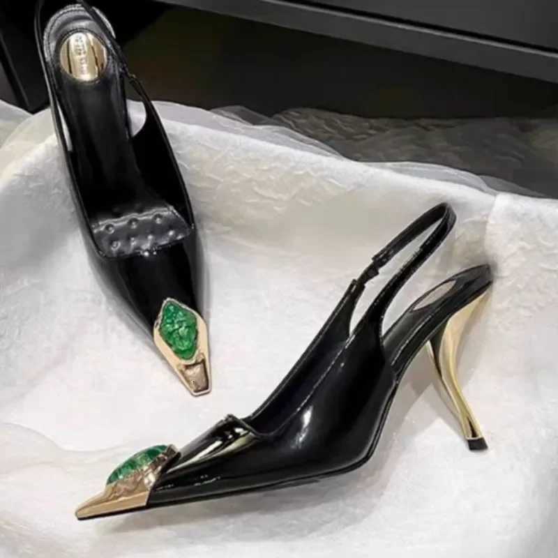 Womens Fashion Baotou Sandals Spring New Metal Pointed Head Shallow Mouth Line with Non-slip High Heels Z251218