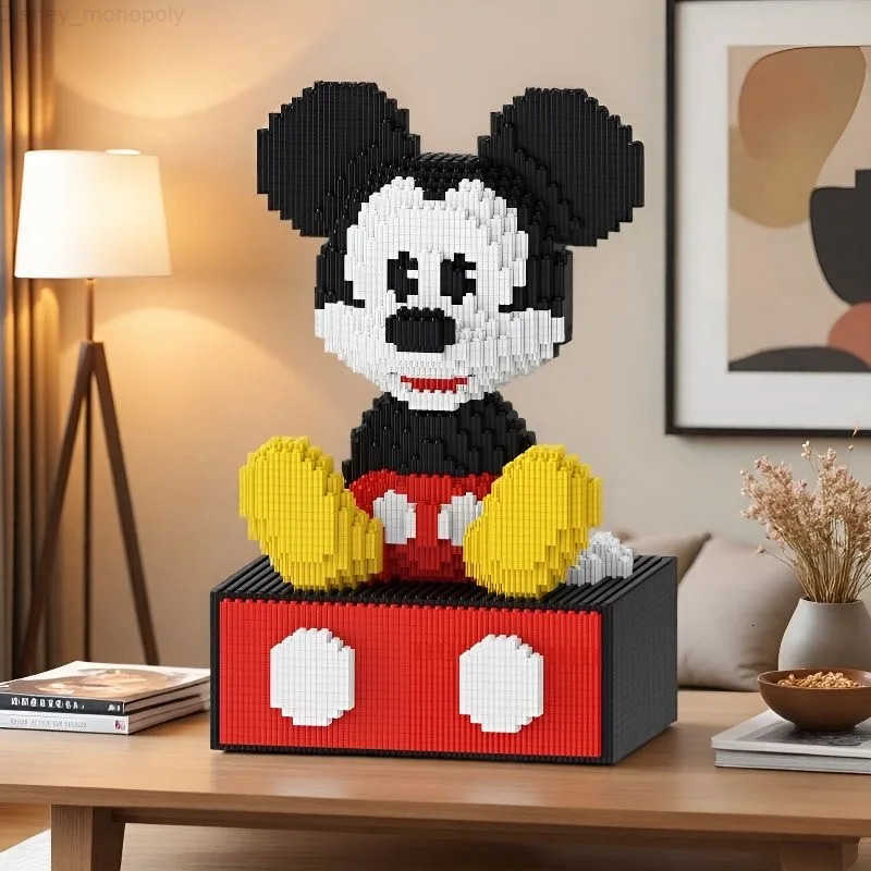 Disney Cute Sitting Mickey Mouse Building Blocks Toy Small Particle Bricks Childrens Building Blocks Toy Birthday Gift Storage Box H251218