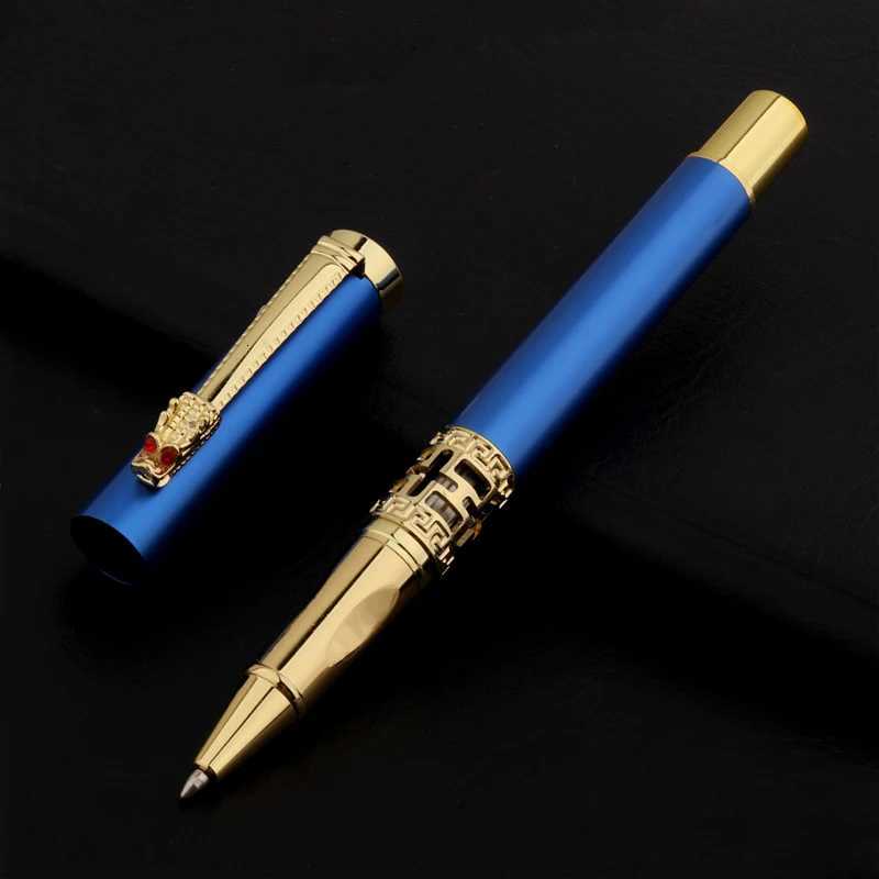 Blue Colour Golden Carving Mahogany Business Off Rollerball Pen School Student Supplies Y251218