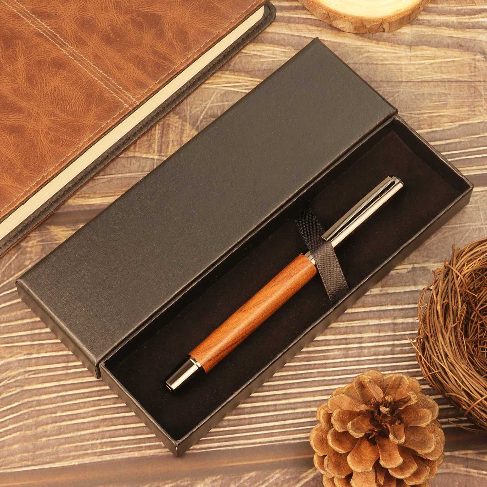 1/2 PCs with Box - Brown/Ebony Wood grain Pen - Excellent texture and cfortable grip - Ideal for School Personal Gifts Y251218