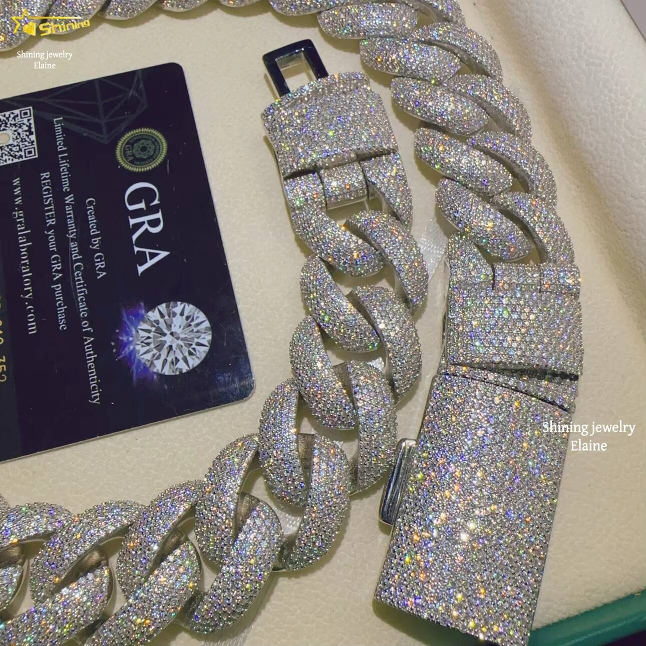 Hip Hop 25MM Fashion Jewelry Sterling Silver 925 Iced Out Custom D Color VVS Moissanite Diamond Necklace Cuban Link Chain