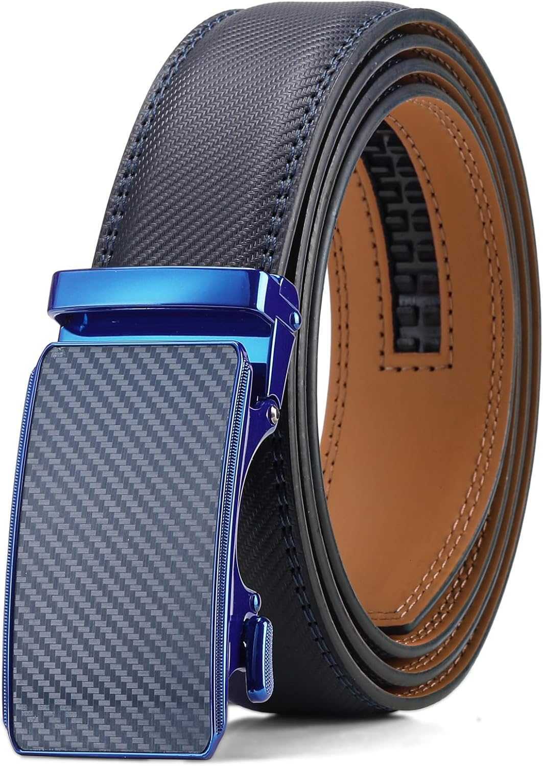 Belt for Men Automatic Ratchet Buckle Slide Dress Casual Belts 1 3/8 Wide Adjustable Trim to FitBlack-20 M251218