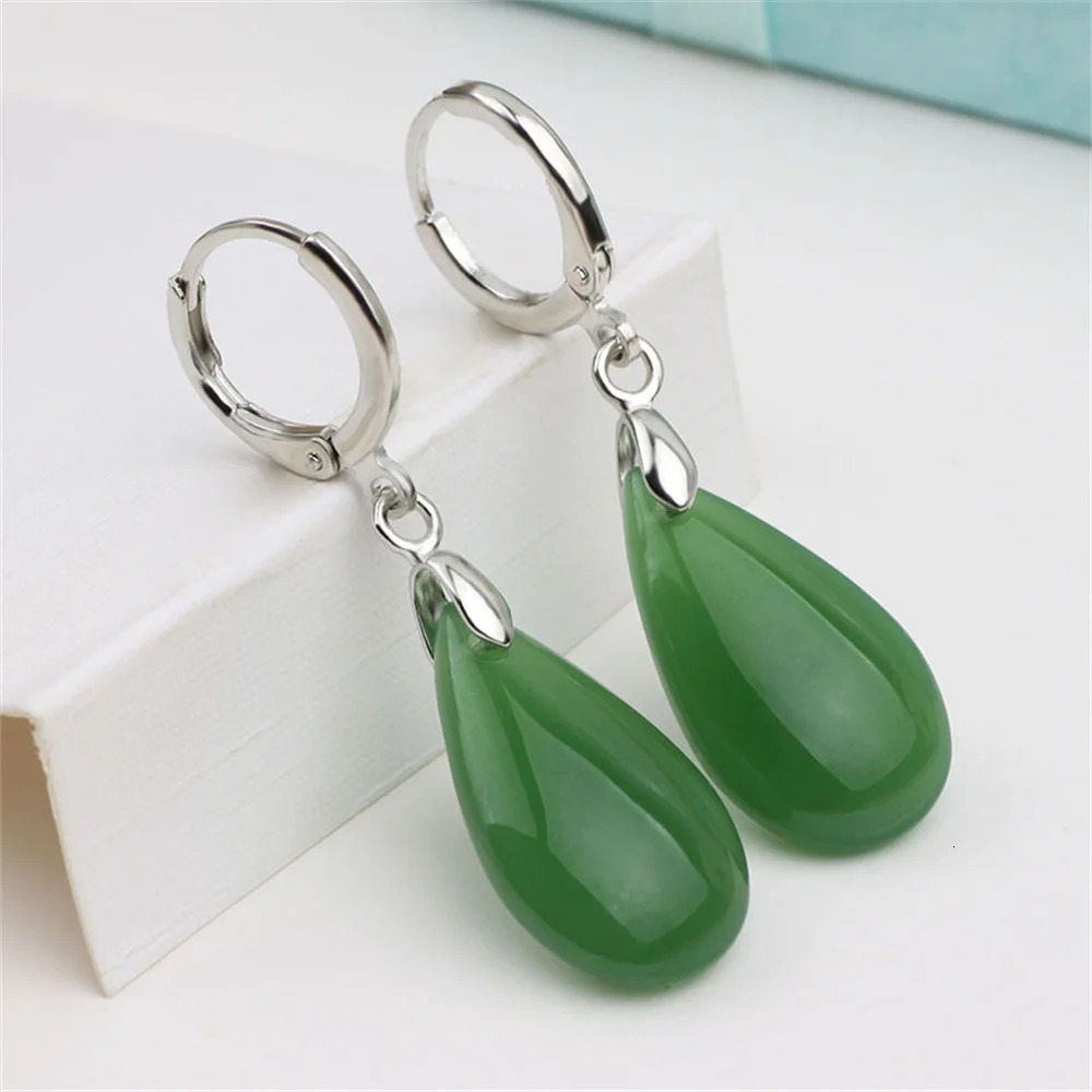 Natural White Green Jade Water Drop Hoop Earring for Woman Trendy Jade Dangle Earrings Vintage Stone Bridal Jewelry Girls Gift 251215 - view 3