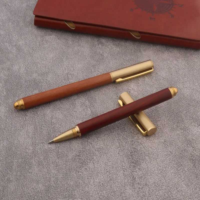 High Quality Brass Roller Ball Pen Ebony Wood Spin Stationery Off School Supplies Signature Ink Pens New Y251218