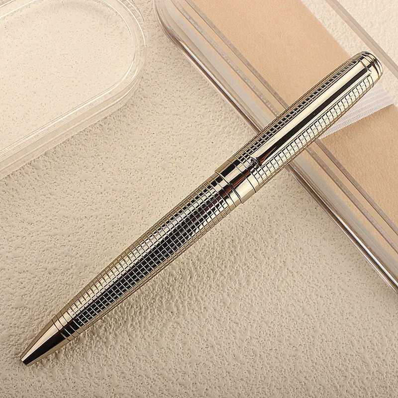 Metal Pen Stainless Steel Material Rotate Gel Pens Ink Blue Writing Ballpoint Pen Point 07mm for School Off Stationery Y251218