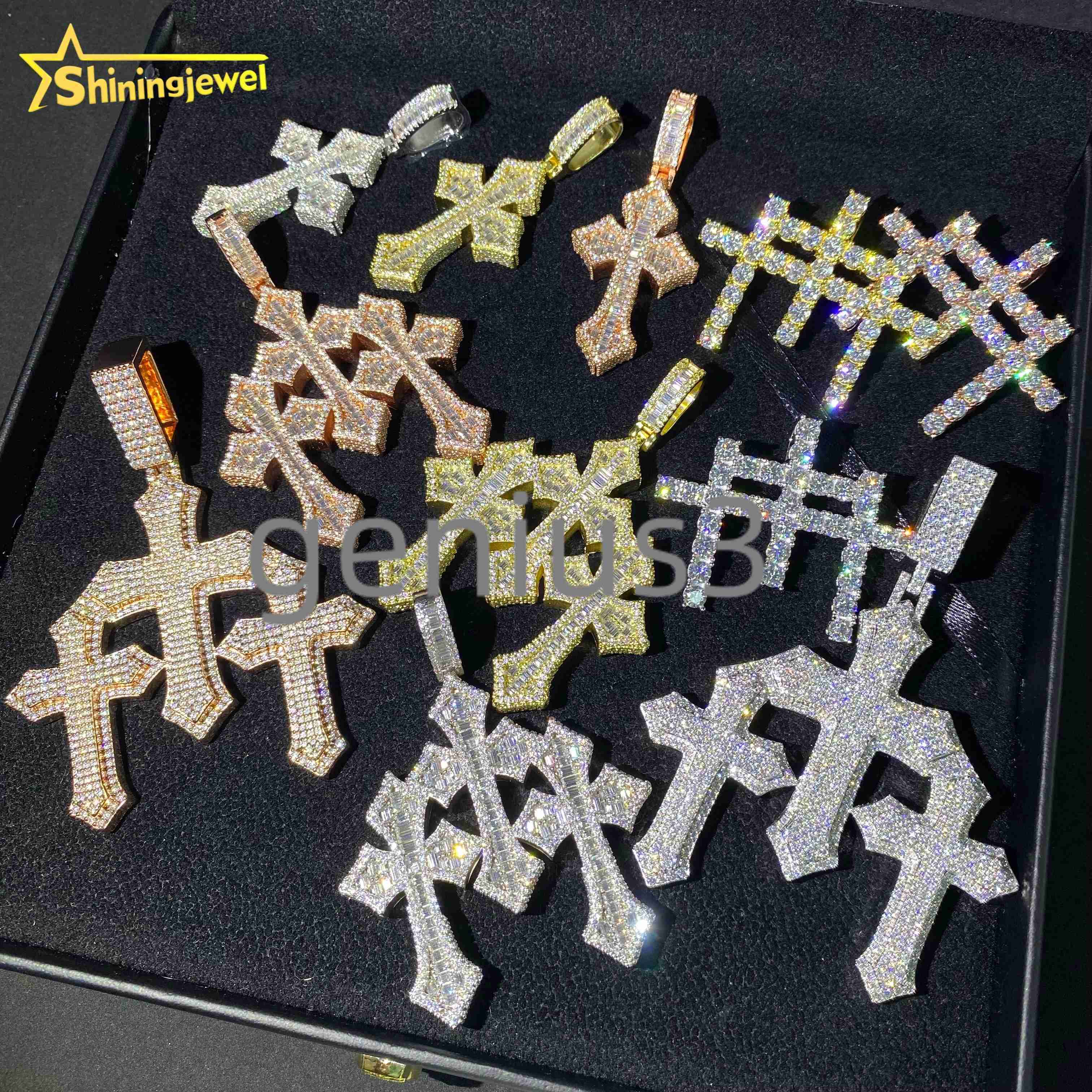 Pass Diamond Tester Hip Hop Moissanite Jewelry Custom Iced Out Pendant 925 Silver VVS D Moissanite Diamond Cross Charm Pendant