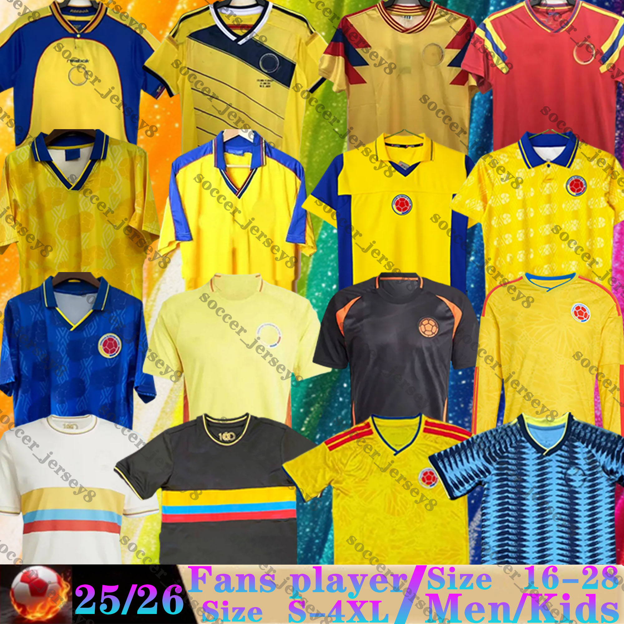 2025 2026 Colombias soccer jersey Retro 94 98 2001 03 04 14 VALDERRAMA BORRE fans Player Version LUIS DIAZ Richard Rios 24 25 26 27 columbias Football Shirts men Kids kit