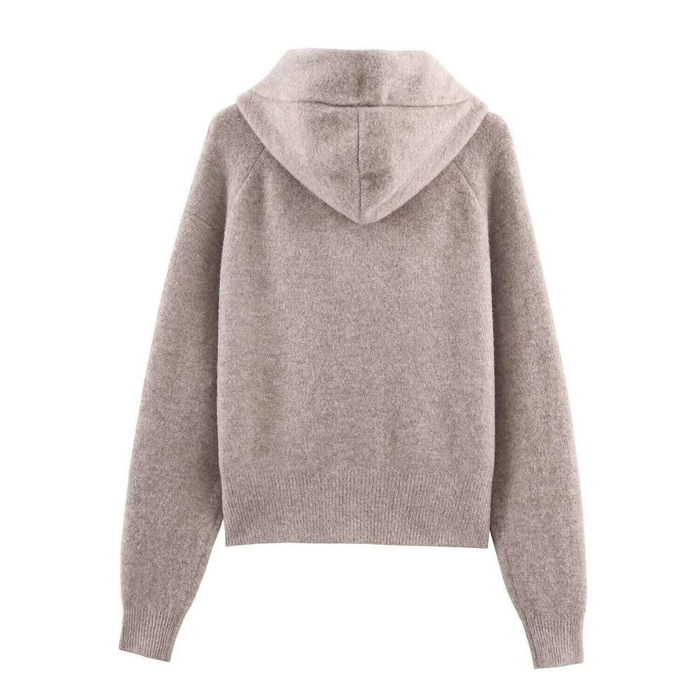 2025 Winter New Women's Casual Fashionable Simple Long-Sleeved Hooded Knitted Cardigan With Bow Decoration