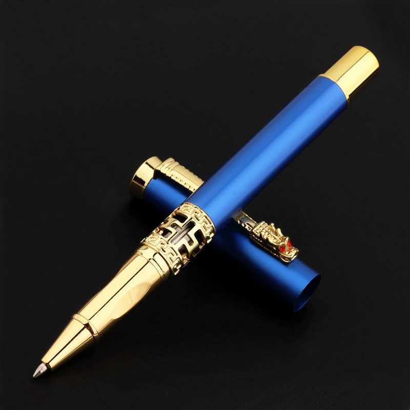 Blue Colour Golden Carving Mahogany Business Off Rollerball Pen School Student Supplies Y251218