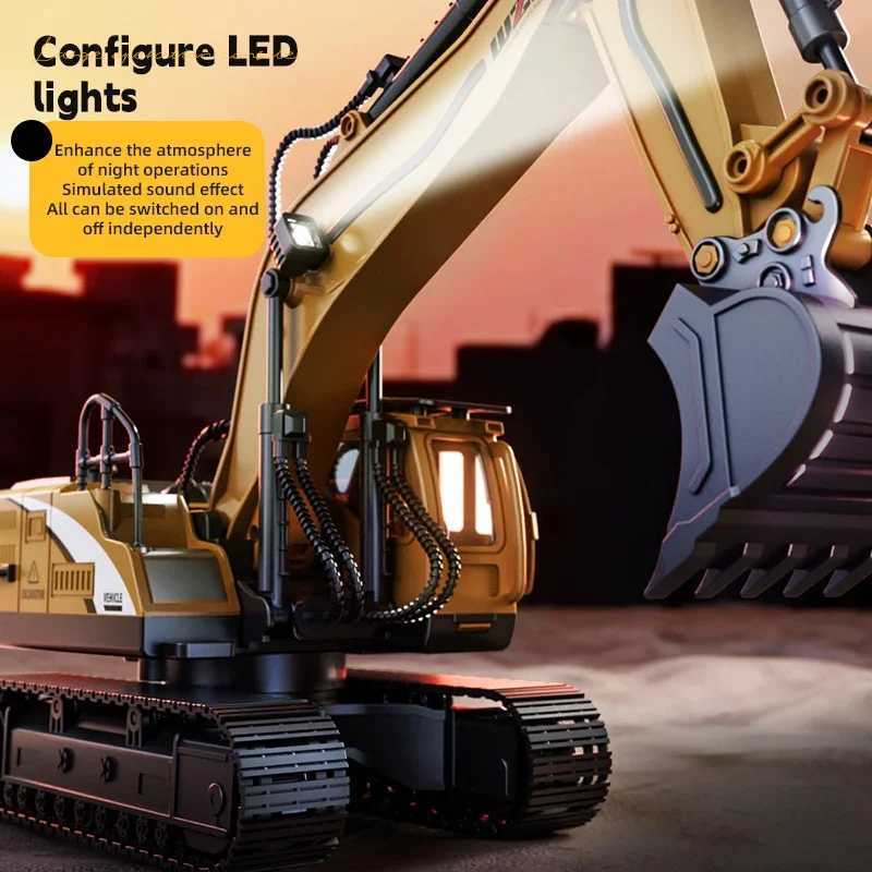 RC Car 12/13/15Ch Excavator Alloy CHIldrens Engineering Vehicle Toy Floor Steering Wheel Remote Controlled Toys for Boys G251218