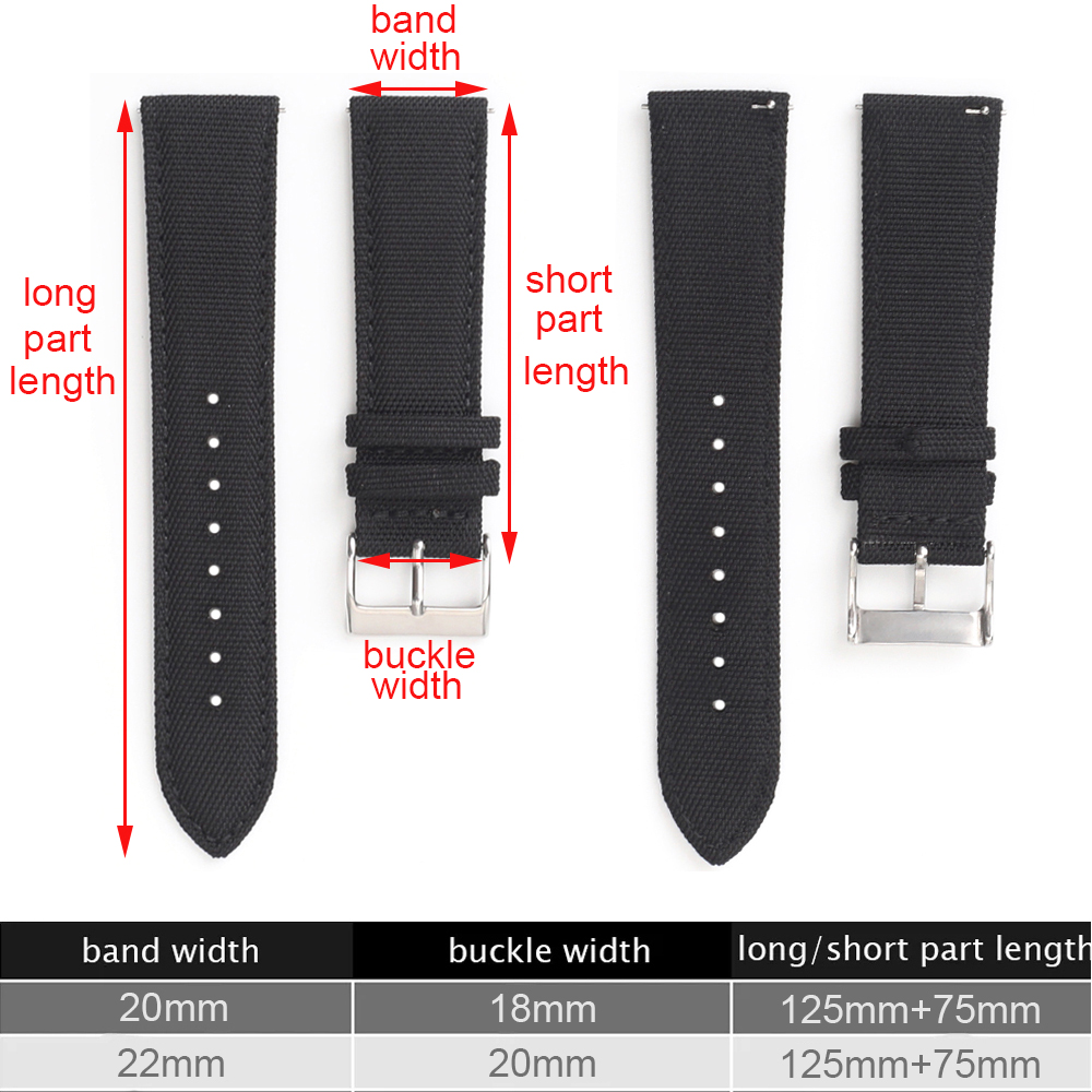 20mm Waterproof Sailcloth Watch Strap Two-Sided Nylon Watchband Quick Release Band Sport Belt For Men
