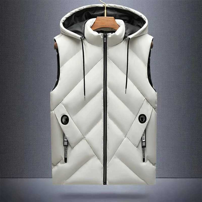 Winter Down Cotton Vest Jacket Men Waterproof Zipper Detachable Hat Sleeveless Coat Man Hooded Stand-Up Collar Casual WaistcoatG251218