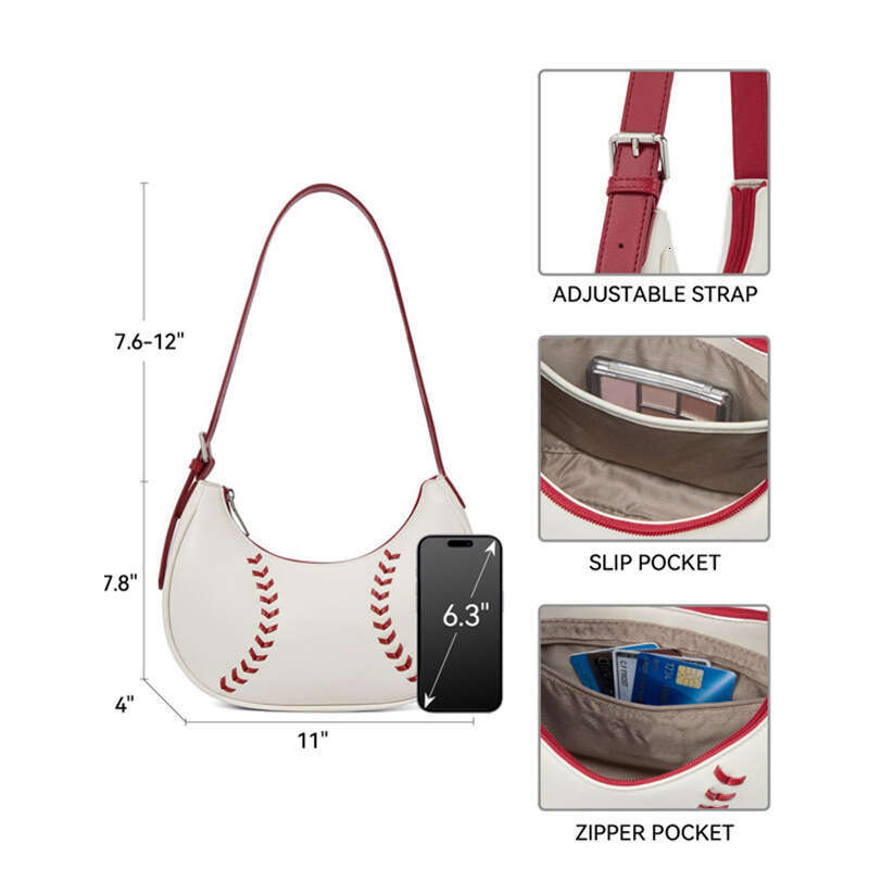Leather Retro Popular Baseball Style Shoulder Bags Female Zipper Shoulder Strap Underarm Bag Woman Large Capacity Fashion Bag