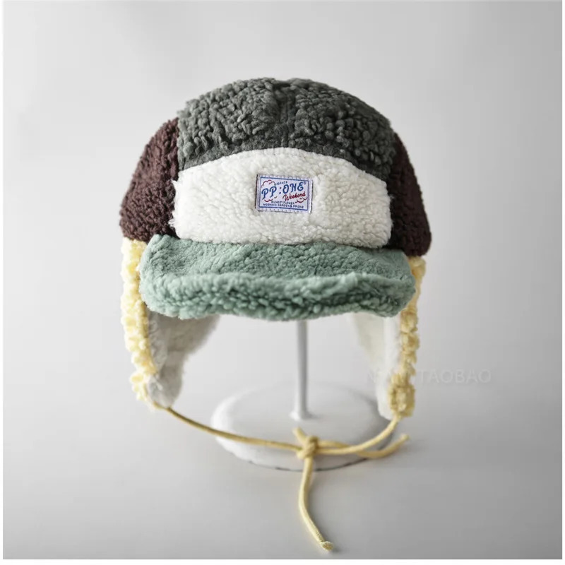 Cute Big Eye Lamb Wool Color Blocked Baseball Caps For Men Wome Mtze Fr Winter Furry Hats With Ears Protection 251217