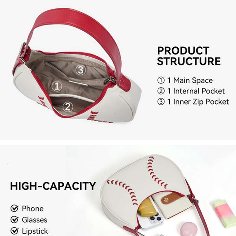 Leather Retro Popular Baseball Style Shoulder Bags Female Zipper Shoulder Strap Underarm Bag Woman Large Capacity Fashion Bag