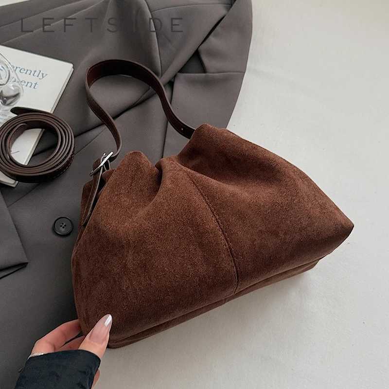 LEFTSIDE Small Faux Suede Bucket Bag for Women Shoulder Bags 2025 Designer Luxury Crossbody Bag Lady Luxury New HandbagsT251218