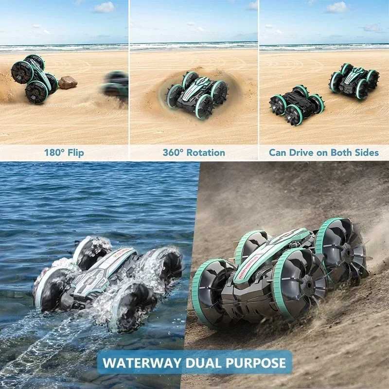 Amphibious RC Car Remote Control Stunt Car Vehicle Double-sided Flip Radio 4WD Drift Off Road Outdoor Toys for Boy Children Gift G251218