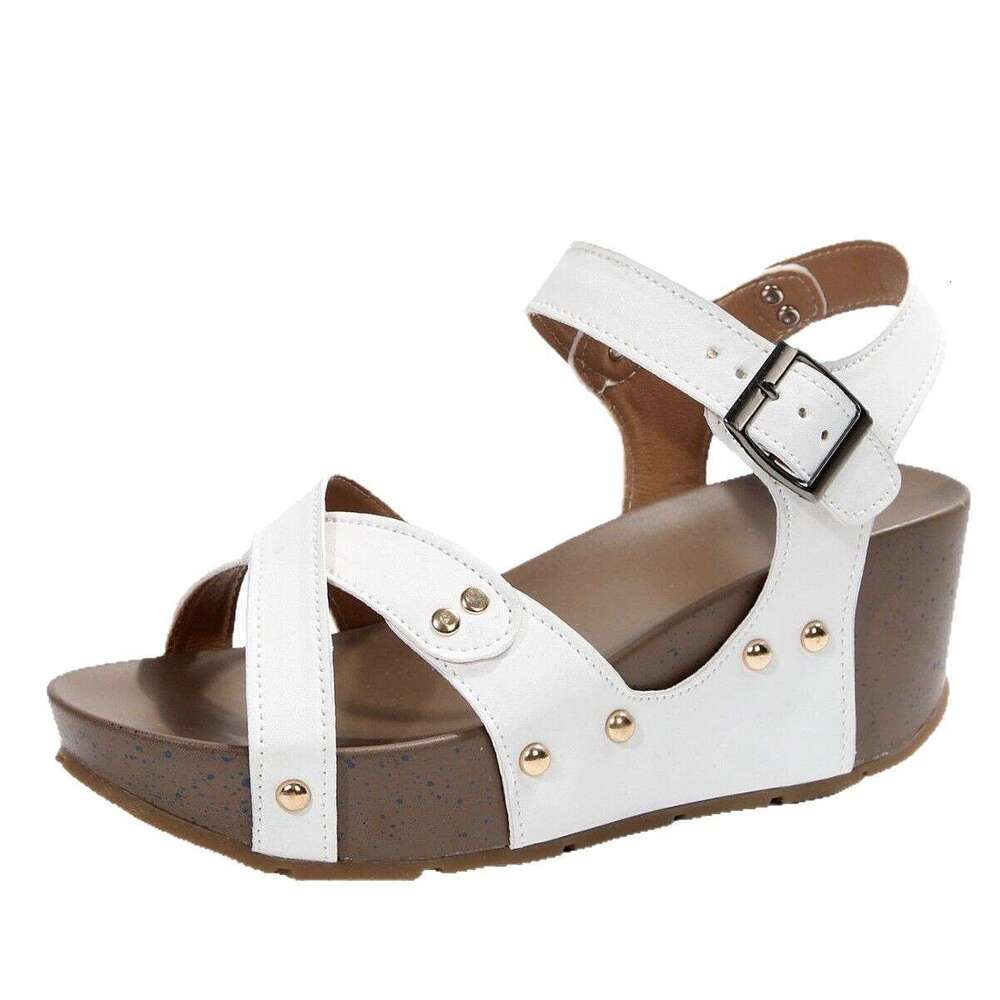 designer shoes Summer New European and American Style Platform Thick-Soled Wedge for Women with Velcro Large Size Studded Flat Peep-Toe Sandals