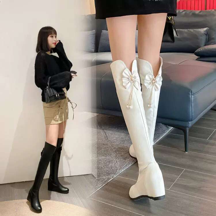 Boots Designer Pointed Toe Women Knee boots inner High 2026 Fashion Back Bowknot Long Thick Heels Autumn Winter Ladies Shoes dh2334238