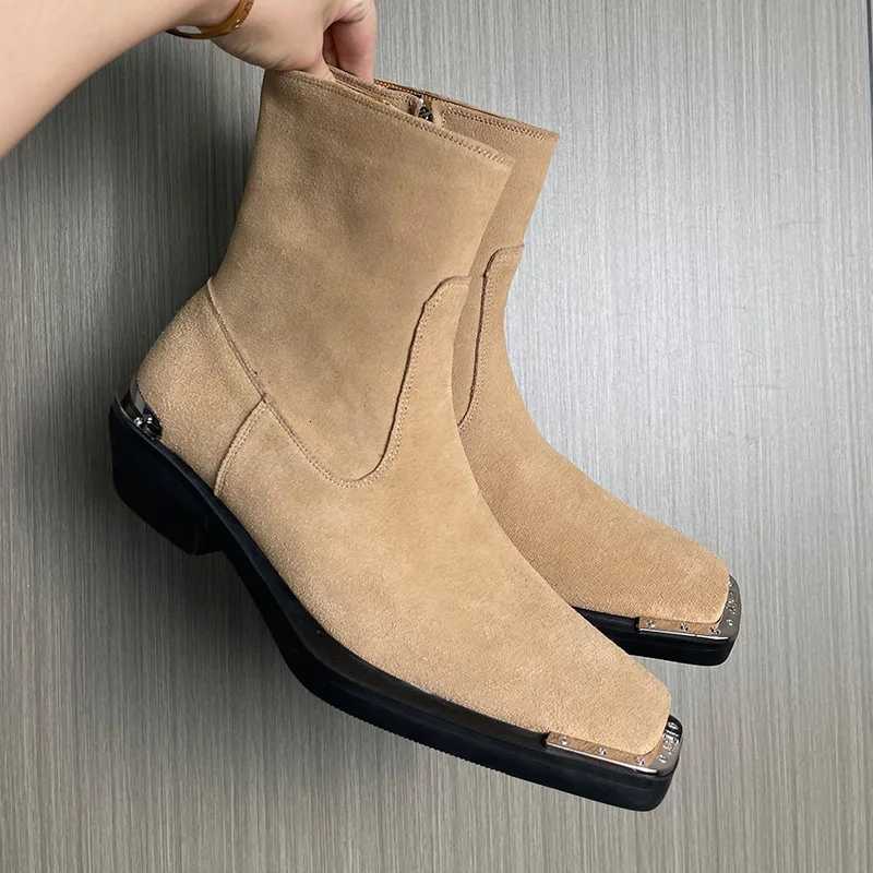 Elegant Mens Leather Boots Luxury Handmade Quality Autumn British Style Slip on Fashion Black New Ankle Social Shoes Man Z251218