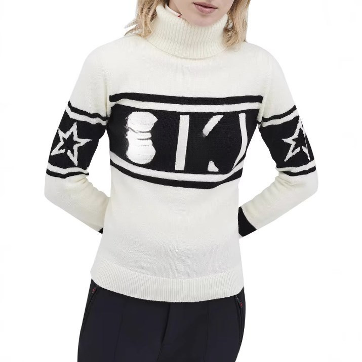 Women's contrasting striped star high neck knitted sweater slim fit base sweater elastic and slimming inner layer