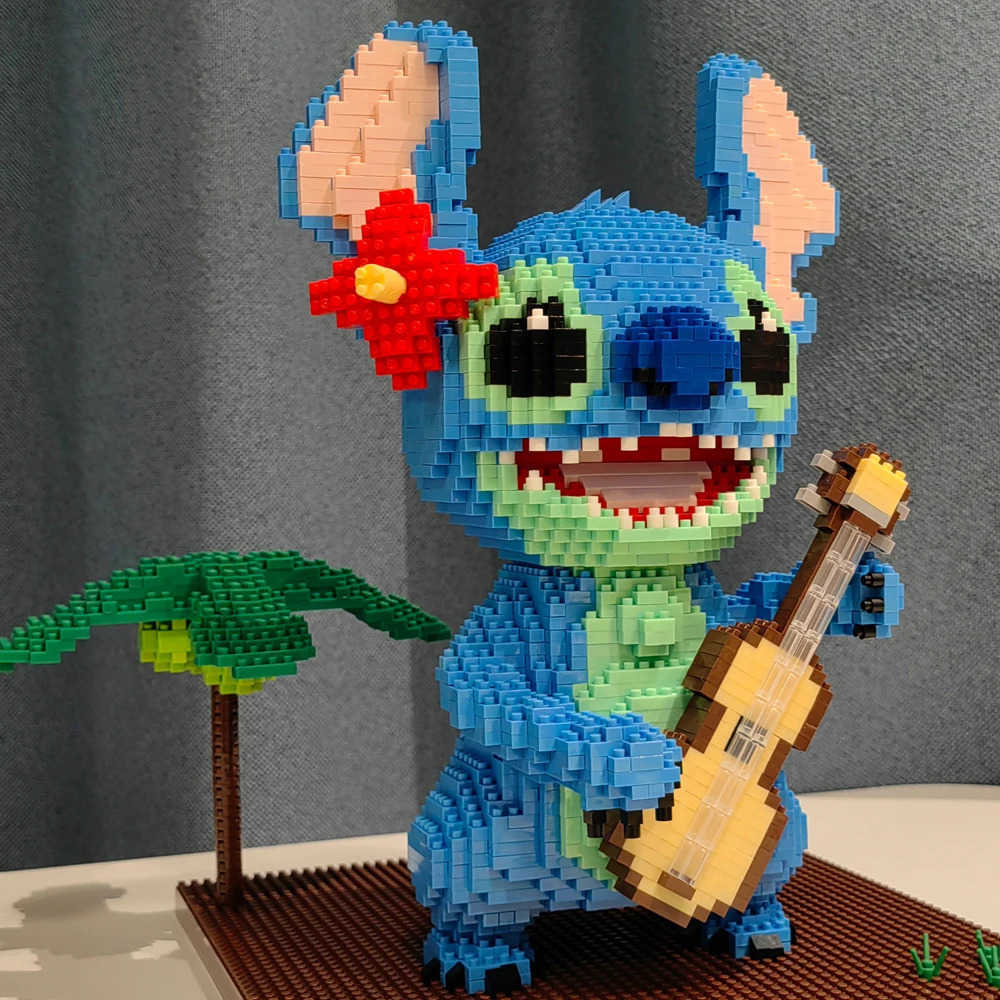 Disney Guitar Stitch Series Diamond Building Block Micro Lilo Stitch Figure Cute 3D Model Children For Mini Bricks Toys H251218