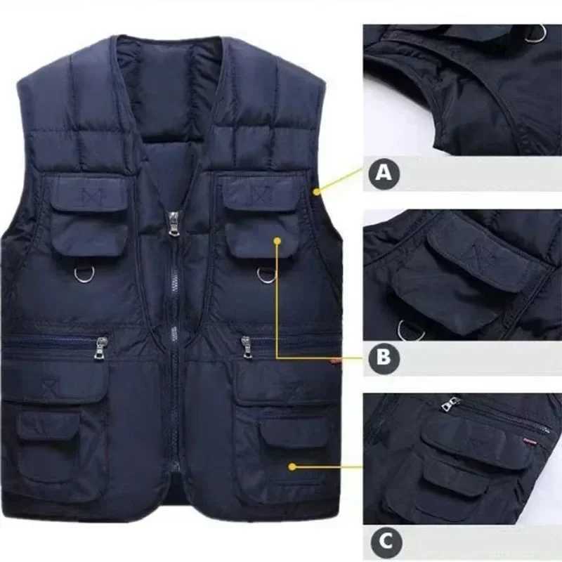 Classic Multi-Pocket Mens Padded Vest Winter Warm Sleeveless Coat Tactical Vest Jacket for Men Solid Lightweight Male WaistcoatG251218