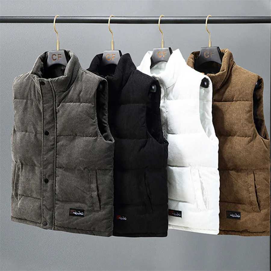 2025 New Vest Jacket Mens Autumn Winter Warm Coat Stand Collar Padded Waistcoat Corduroy Work Wear Male Clothes M-5XLG251218