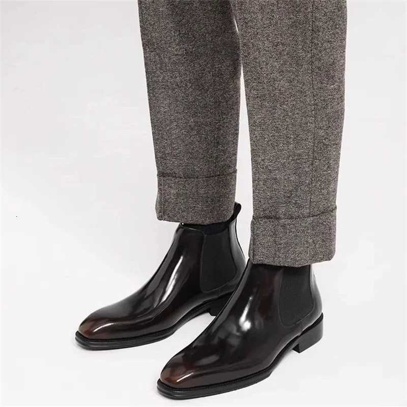 High Top Handmade Men Business Chelsea Boots Black Patent Leather Men Office Shoes Designer Classic Italy Ankle Boots Z251218