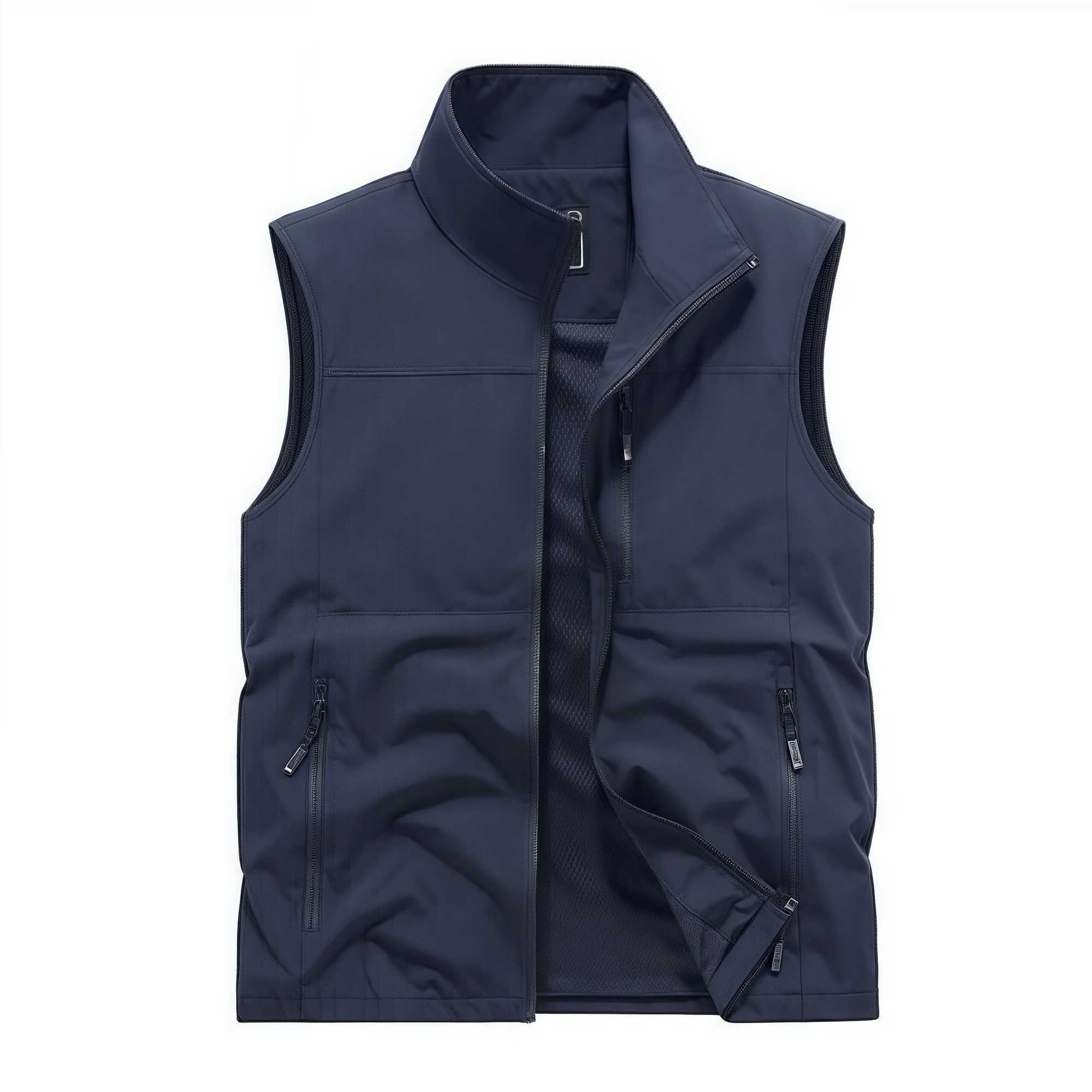 Mens Spring and Autumn THin solid color stand-up collar vEST outdoor workwear jaCKet Mens breaTHable autumn topG251218