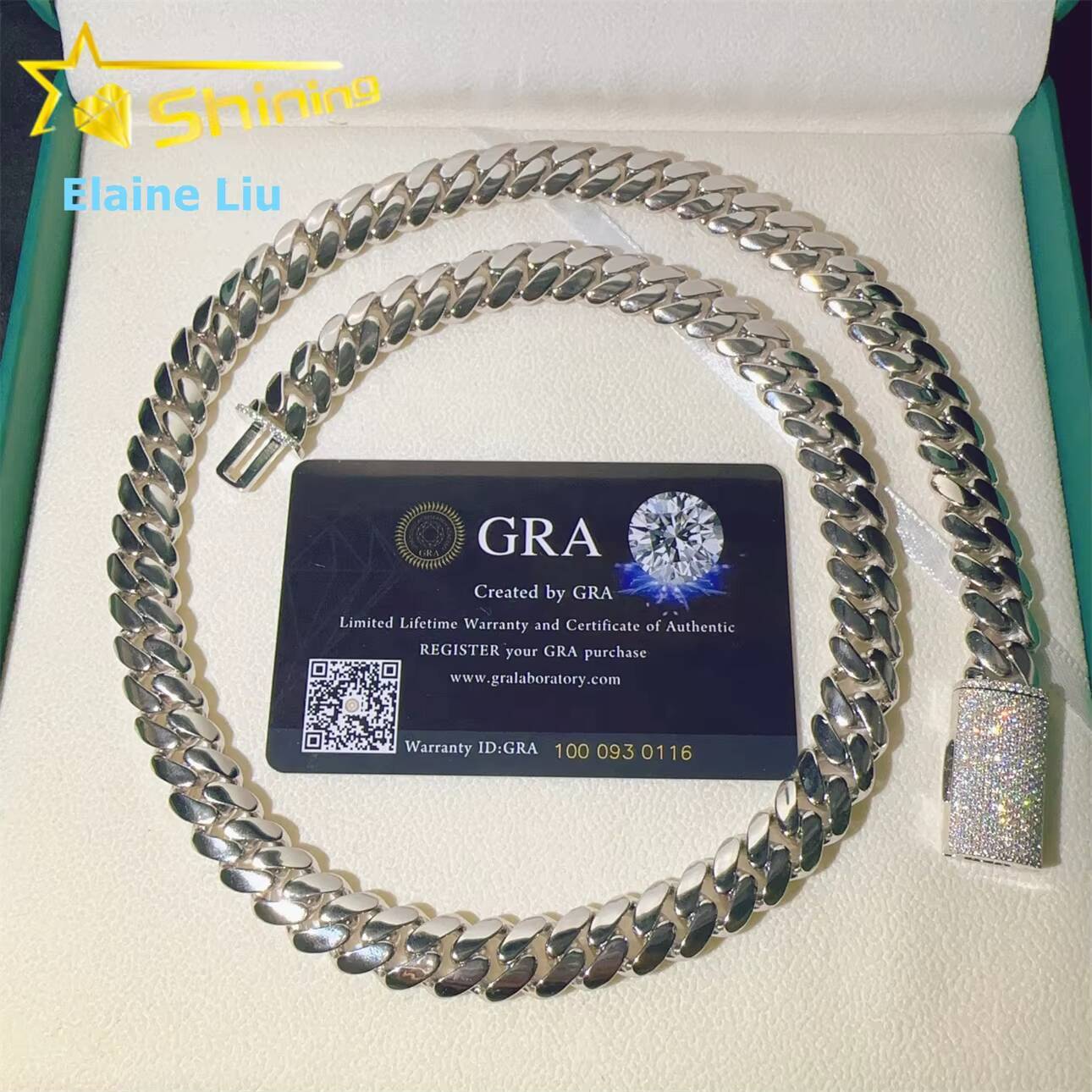 VVS Moissanite 12mm Sterling Silver 925 Hip Hop Chain VVS Fine Jewelry Miami Cuban Link Chain Moissanite Necklace