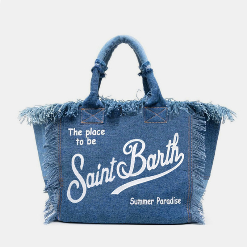 New European and American style denim handbag bag with large capacity tassel canvas for women outdoor parent child designer diaper bag