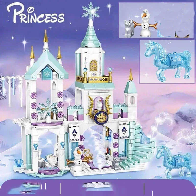 Disney New Princess Elsa Ice Castle Princess Anna Set Building Model Blocks Gifts Toy H251218