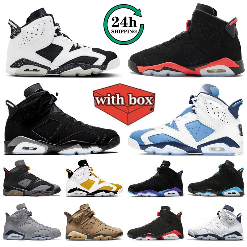 With Box 6 6s Mens Basketball Shoes Reverse Infrared UNC Black Cat Brown Reverse Oreo Aqua Metallic Silver Midnight Navy Sport Blue White trainers Sneakers 40-47