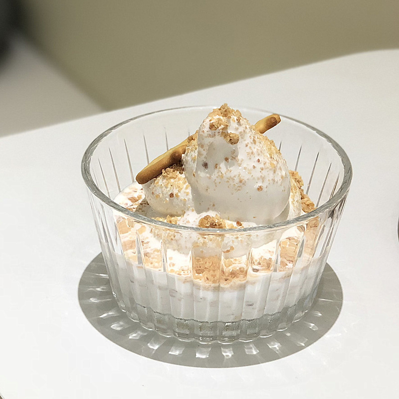 Korean Style Ins Style Striped Glass Bowl Transparent casual Fruit Salad Bowl Internet Celebrity Ice Cream Yogurt Dessert Bowl Cup