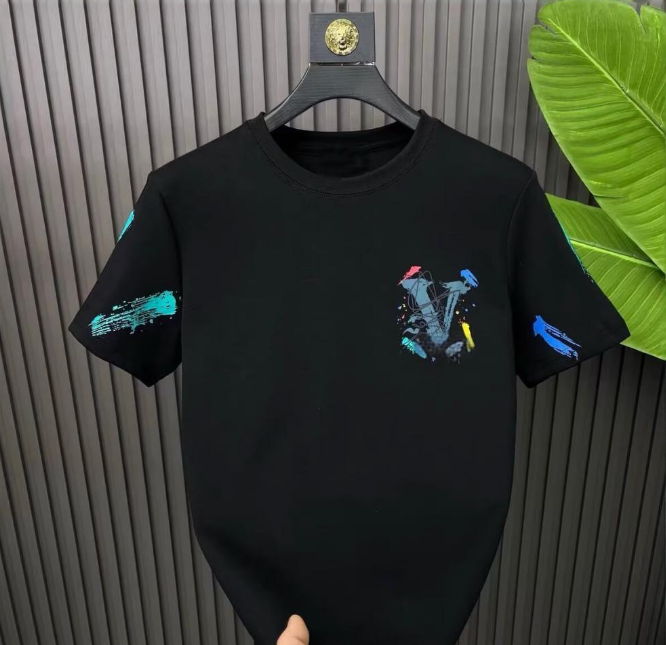 Free Shipping 2026 Summer Lightweight Luxury New Design Graffiti Print Men's Fashion Round Neck T-Shirt Versatile Trendy Super Stylish Short Slee