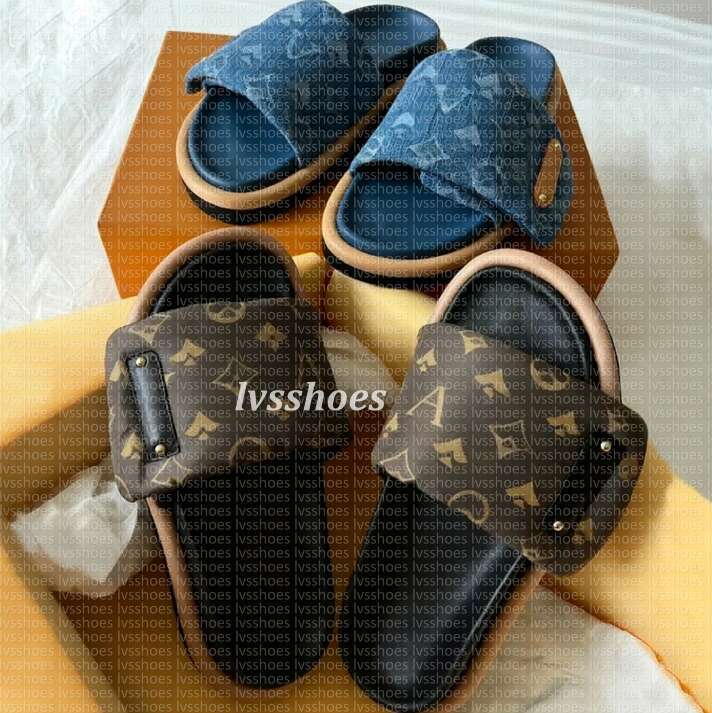 Designer Slippers Pool Pillow Slides Summer Cotton Fabric lvsliness Leather Casual Shoes Man Black Scuff Flat Sandals Mules Sunset Padded Women Fashion 35-45 hft