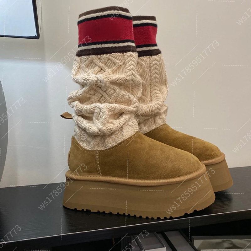 Designer Classic Dipper Legwarmer Boots Winter Womens Fur Boot Genuine Leather Platform Ultra Mini Chestnut Pink Dawn Long Puffer Bottes WS2